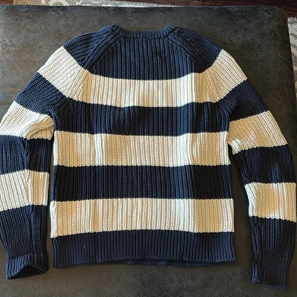 J Crew Blue & White Stripe shaker stitch fisherman sweater- Fall ‘22 - Picture 4 of 4